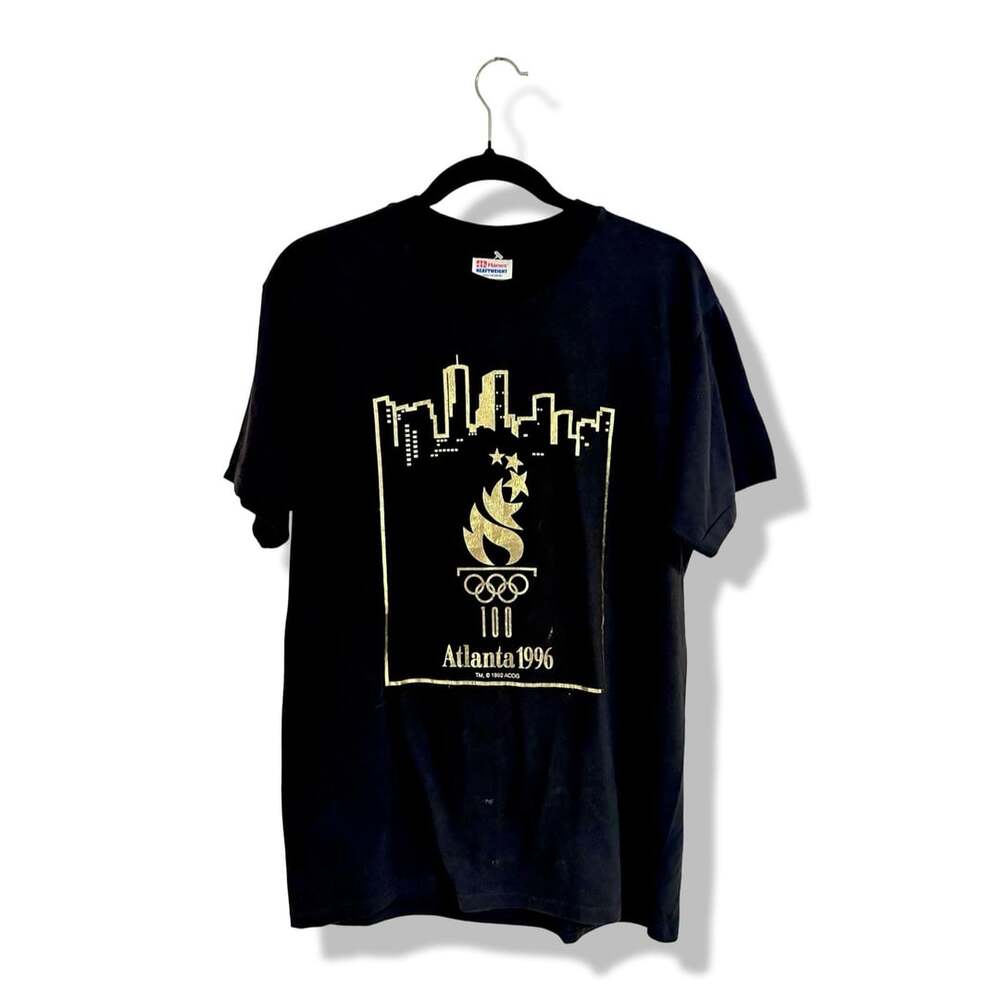 Hanes Atlanta 1996 Olympics T-Shirt Size M Black Gold Single Stitch